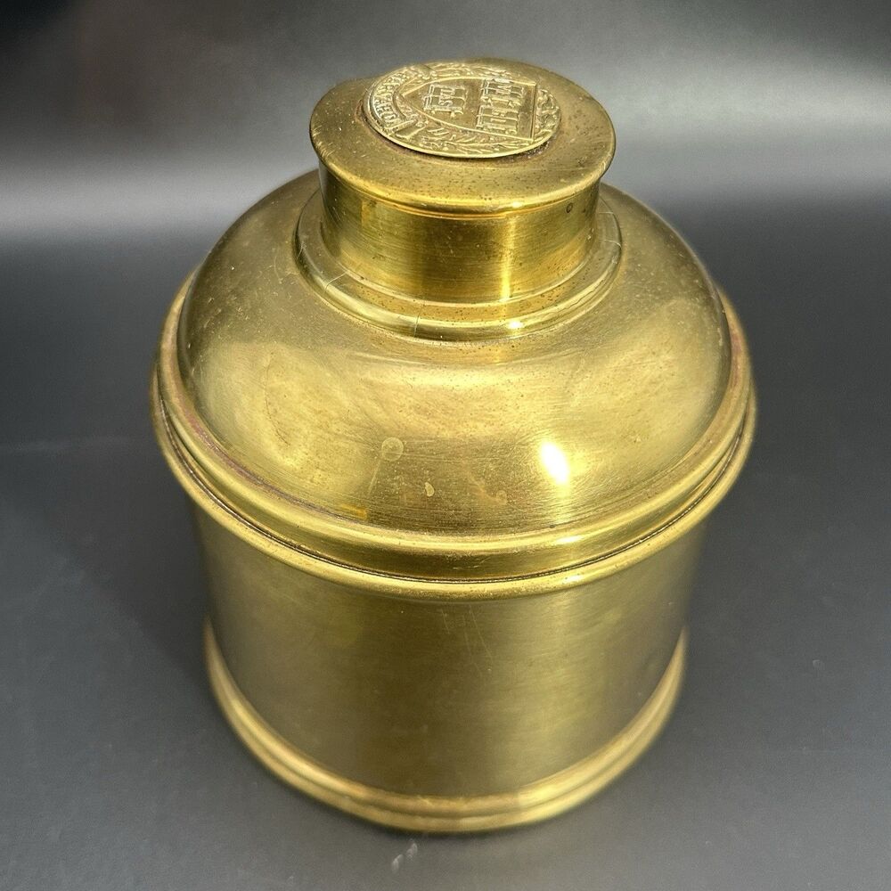 Vintage Harvard Brass Tobacco Jar Humidor Dark Academia Ivy League Gift Veritas